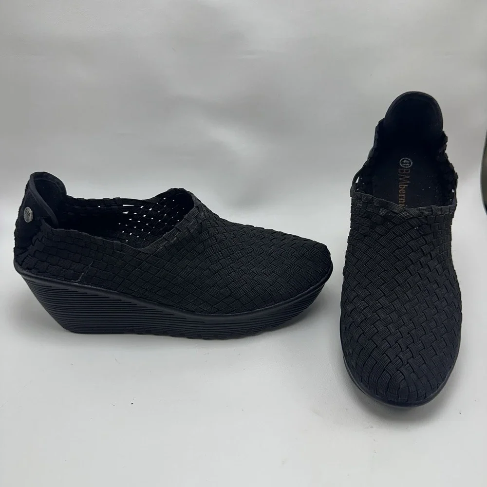 Bernie‎ Mev Gem Black Woven Basket Weave Wedge Platform Shoes Sz 41 US 10-10.5